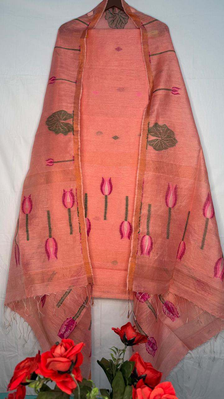 Vaidehi linen silk needle-weaved Jamdani suit with dupatta by Rihyaaz