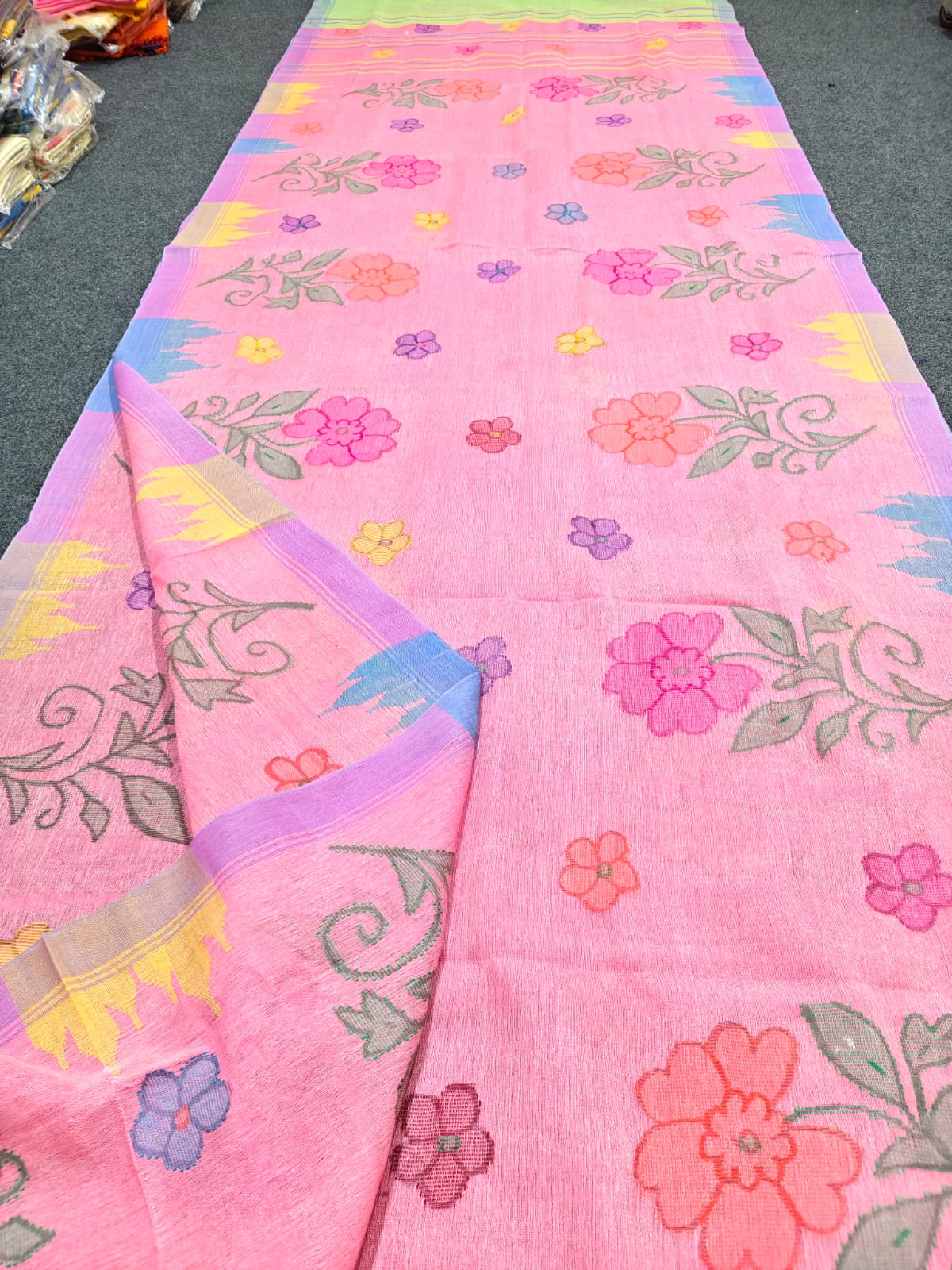 Exclusive handloom Manipuri saree with intricate all-over work, 13–14 haat long length and running blouse piece by Rihyaaz.