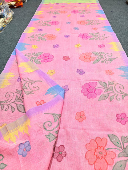 Exclusive handloom Manipuri saree with intricate all-over work, 13–14 haat long length and running blouse piece by Rihyaaz.