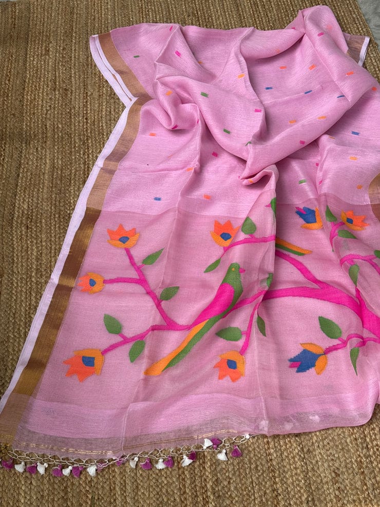 Linen Handwoven Silk Anchal Paithani Saree | Traditional Handloom Saree | Rihyaaz