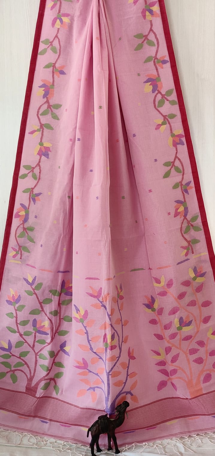 🌸 Palok – Premium Handspun Cotton Needle Work Jamdani Saree | Rihyaaz