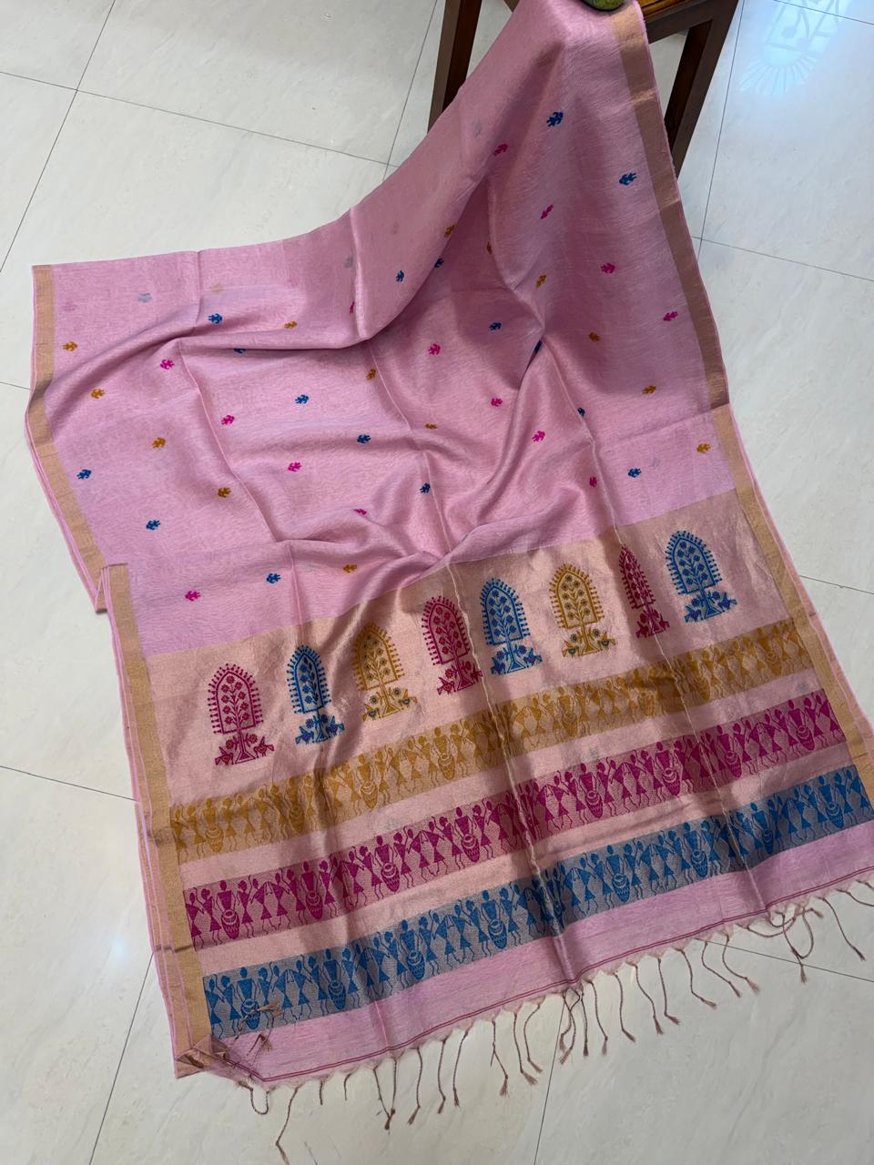 Authentic premium quality soft pure Tissue Silk Linen Paithani saree by Rihyaaz with running blouse piece