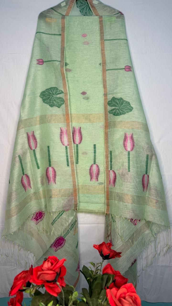 Vaidehi linen silk needle-weaved Jamdani suit with dupatta by Rihyaaz