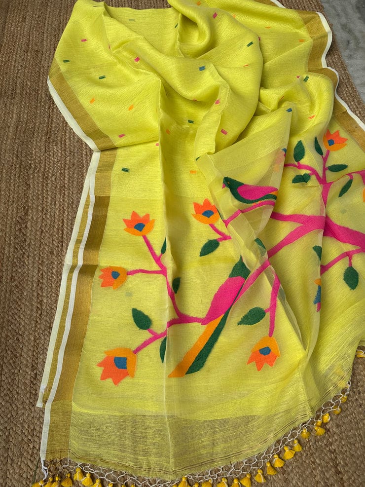 Linen Handwoven Silk Anchal Paithani Saree | Traditional Handloom Saree | Rihyaaz
