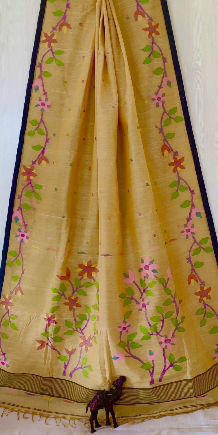 🌸 Palok – Premium Handspun Cotton Needle Work Jamdani Saree | Rihyaaz