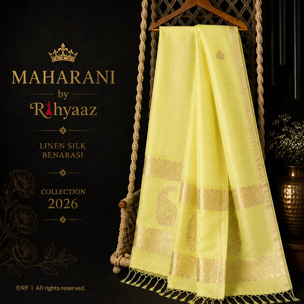MahaRani Resham by Silk Linen Banarasi Kadhuwa Weaves Suit Set by Rihyaaz featuring premium handwoven Banarasi Kadhuwa weaving for festive, wedding, and luxury ethnic wear.