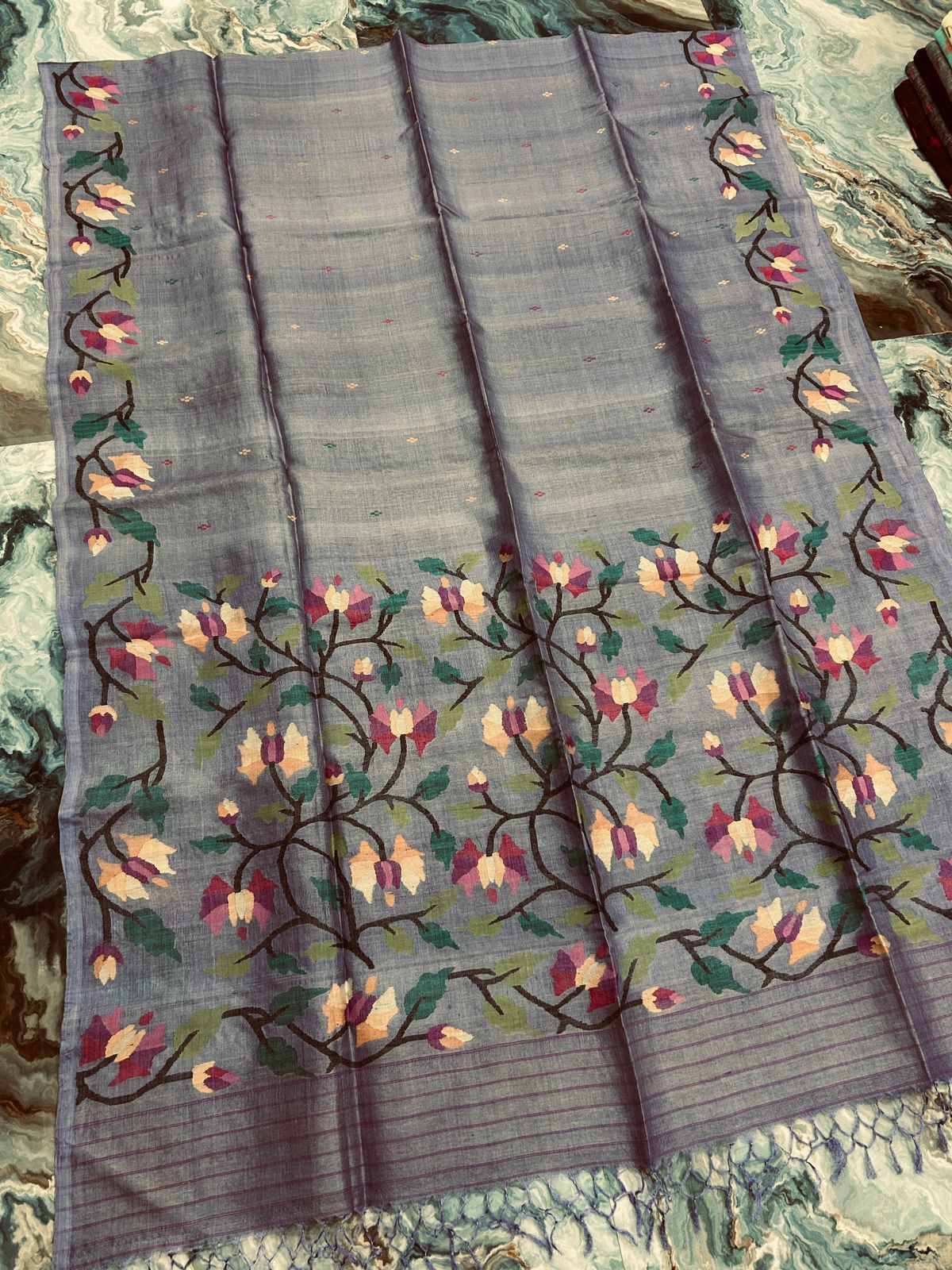 Karabi Pure Gachi Tussar Handwoven Saree with Designer Work Blouse Piece by Rihyaaz, premium handcrafted silk saree for weddings, festive wear, and ethnic occasions.