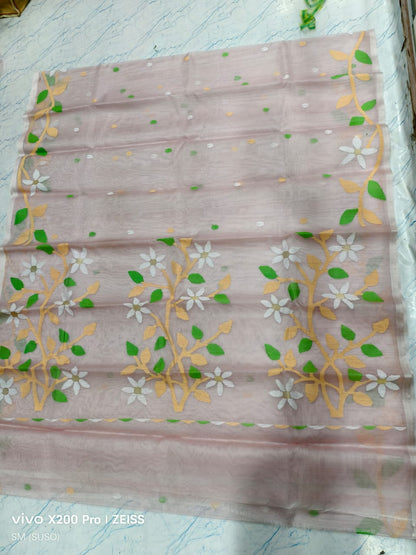 Hashnuhana Pure Muslin Handwoven Jamdani Saree by Rihyaaz, Silk Mark Certified premium handcrafted saree with intricate traditional Jamdani weaving, luxury ethnic wear for weddings and festive occasions