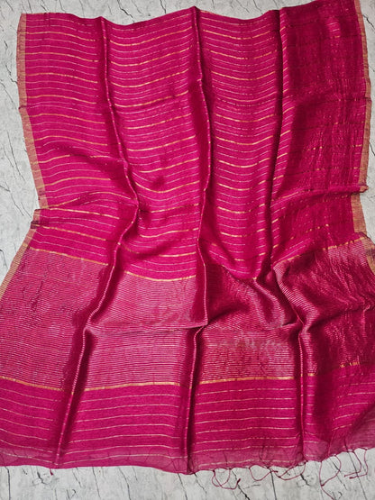Shaam Resham Dual Zari Stripe Silk Linen Saree by Rihyaaz Fashions, premium handwoven silk linen saree with elegant resham and dual zari stripe detailing.