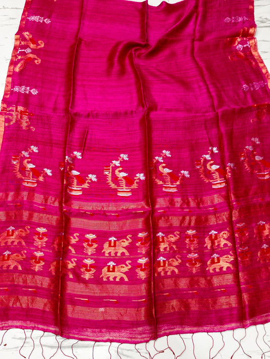 Swarnim Rani pure zari Meenakari Matka saree by Rihyaaz Fashions featuring traditional Meenakari detailing and elegant zari work, perfect for festive wear, weddings and special occasions.
