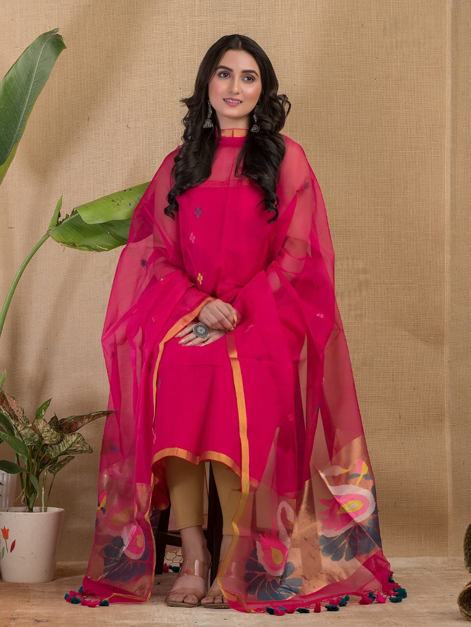 🍁 Muslin Paithani Jamdani Suits – Elegant Handwoven Weave by Rihyaaz