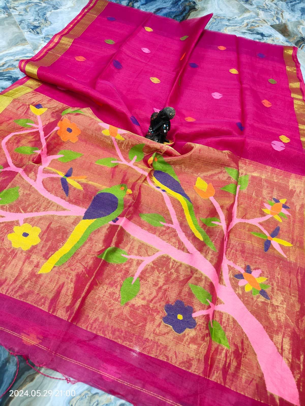 MAHI Muslin Paithani saree Silk Mark certified handwoven saree by Rihyaaz