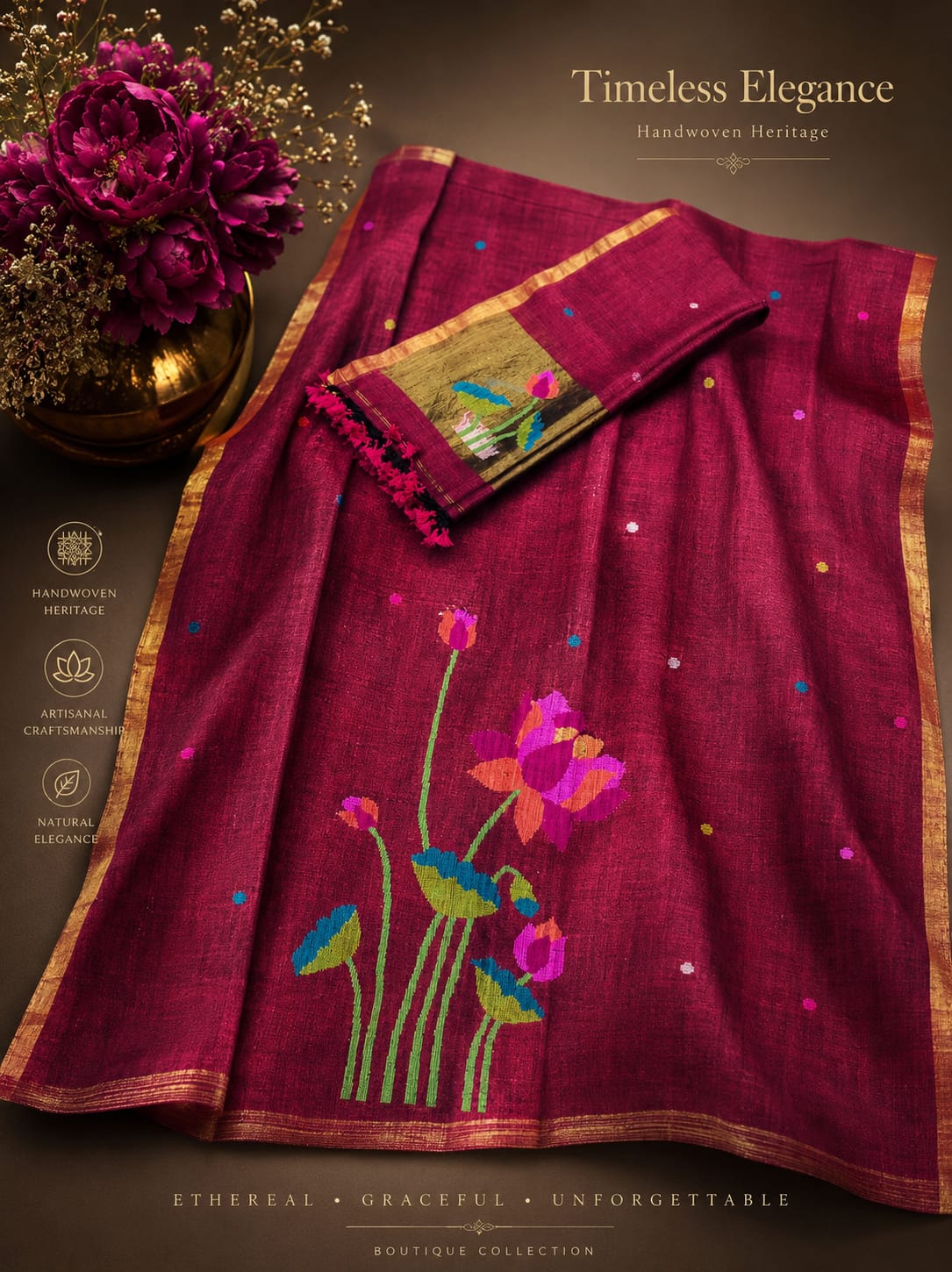 Komol Jayshree linen suit with lotus weaving and tissue palla dupatta by Rihyaaz