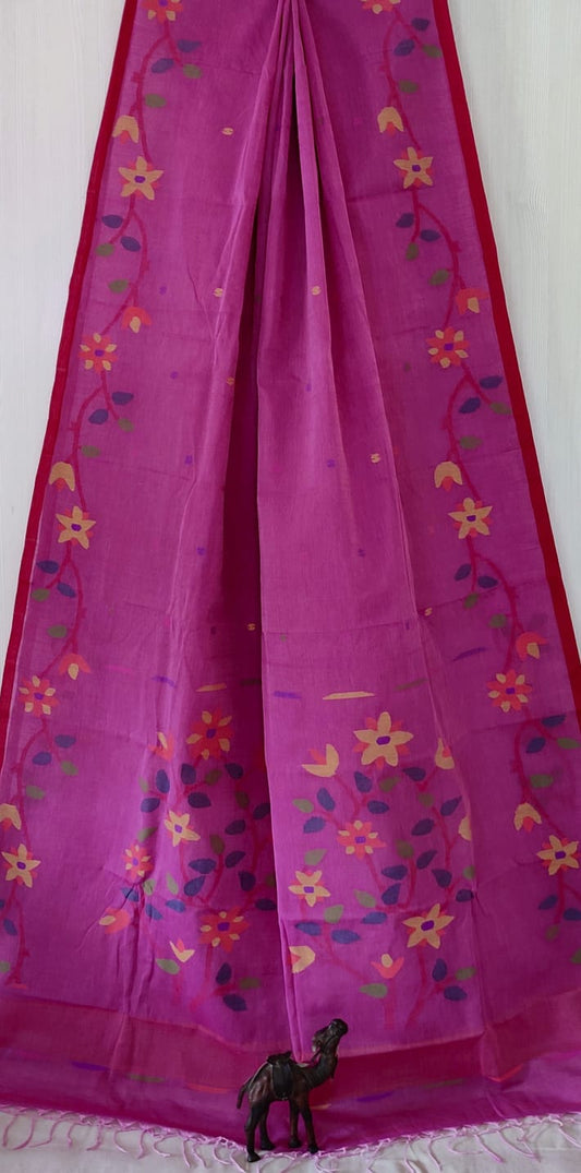 🌸 Palok – Premium Handspun Cotton Needle Work Jamdani Saree | Rihyaaz