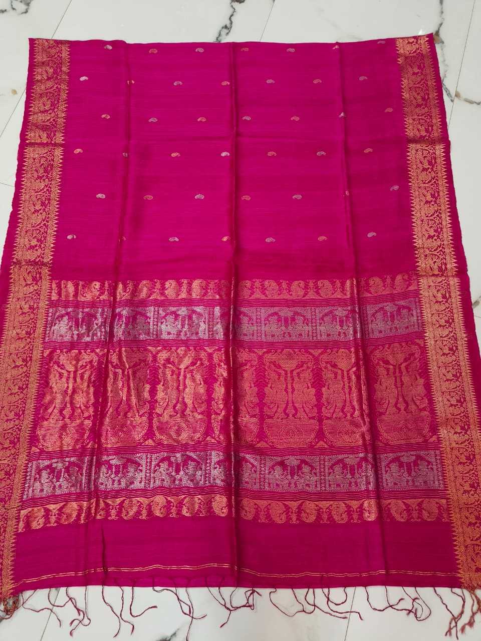 Rajanya handwoven Matka Silk Swarnachari Zari Baluchari saree with BP by Rihyaaz