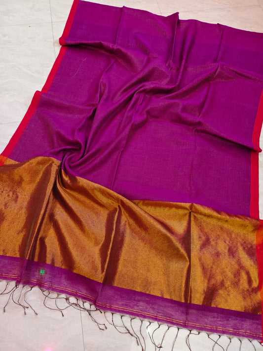 Premium Silk Linen Saree by RIHYAAZ, available in multiple colours with elegant drape and running blouse piece
