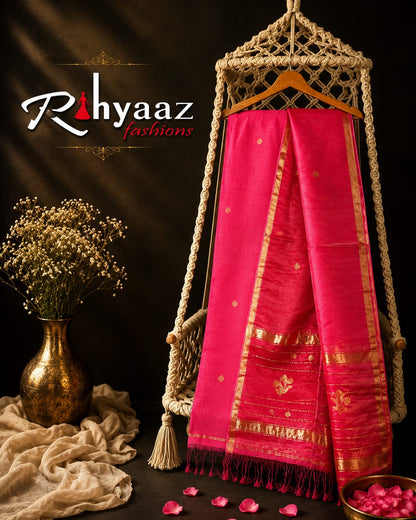 Lipi Magenta Resham Linen Zari Jamdani suit with zari border and heavy palla Resham dupatta by Rihyaaz