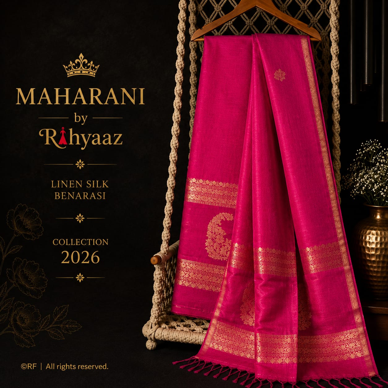 MahaRani Resham by Silk Linen Banarasi Kadhuwa Weaves Suit Set by Rihyaaz featuring premium handwoven Banarasi Kadhuwa weaving for festive, wedding, and luxury ethnic wear.