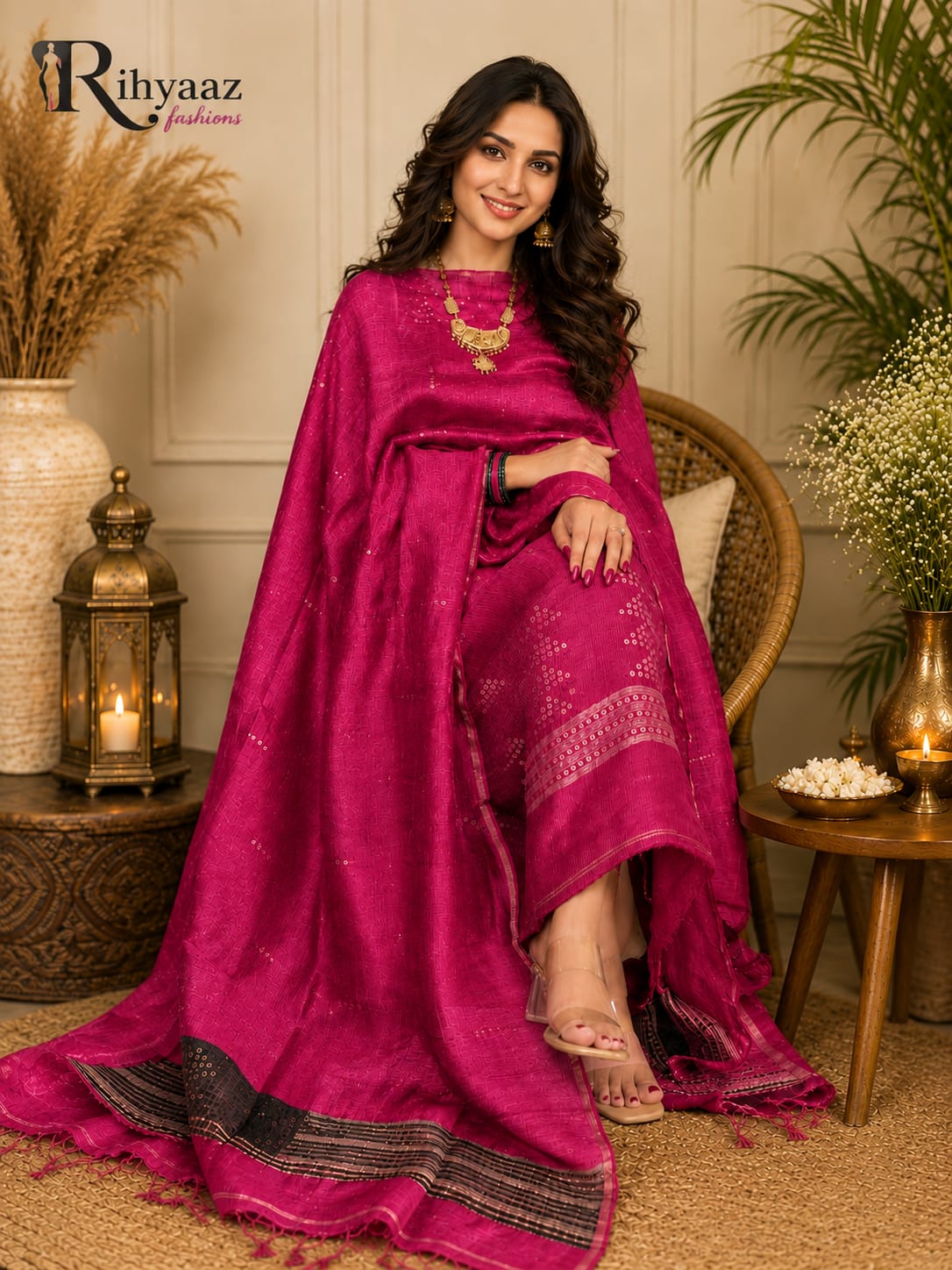 𝓝𝓪𝓳𝓪𝓶 silk linen sequin weaved dress featuring intricate double-weaved silk sequin detailing, crafted by Rihyaaz Fashions.