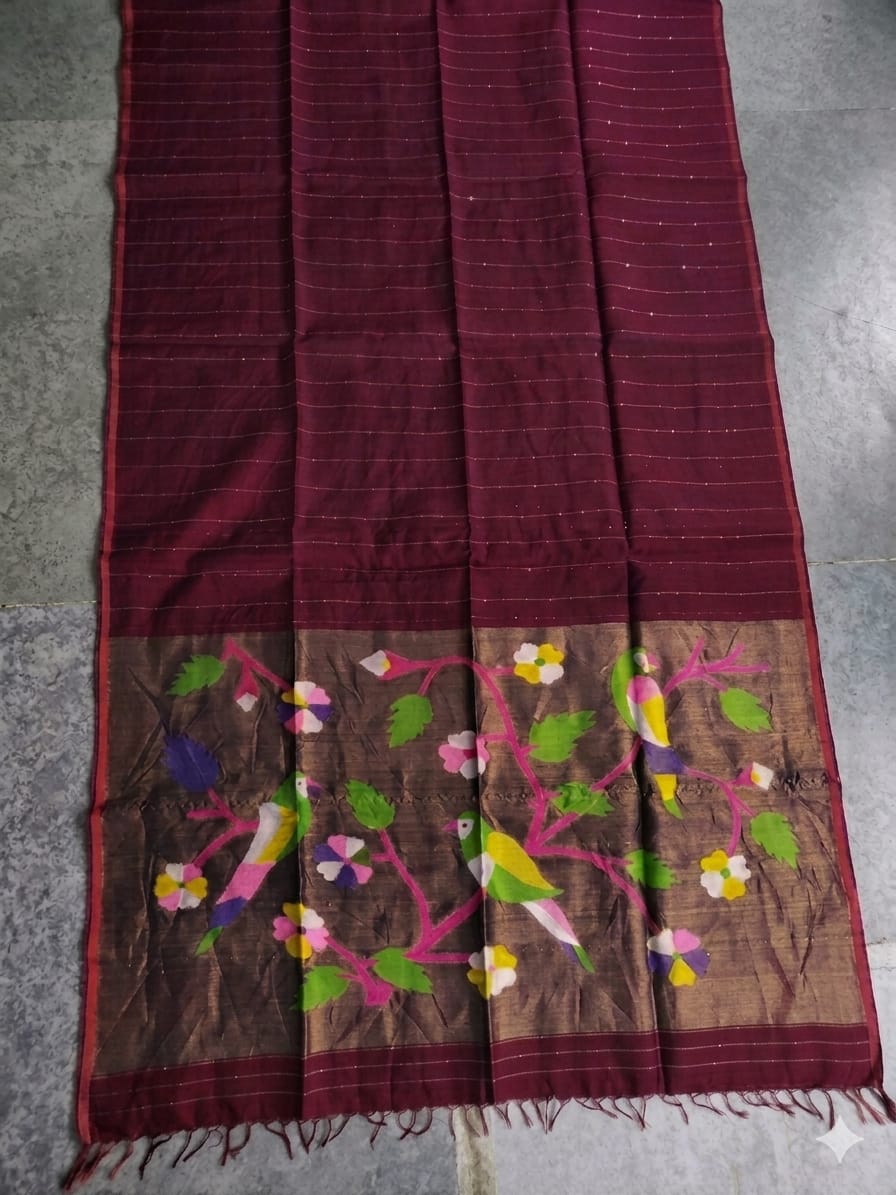 Arsi – Sequin Weaved Paithani Palla Cotton Muslin Saree | Rihyaaz