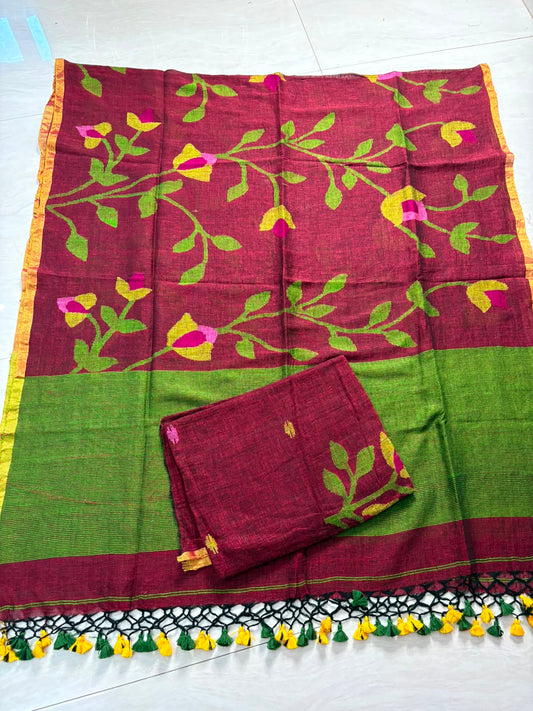 Surili by Rihyaaz – Needle Jamdani handwoven dupatta with intricately yoke-woven Jamdani top.