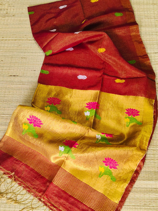 Rihyaaz Linen Tissue Zari Palla Saree with elegant traditional zari detailing
