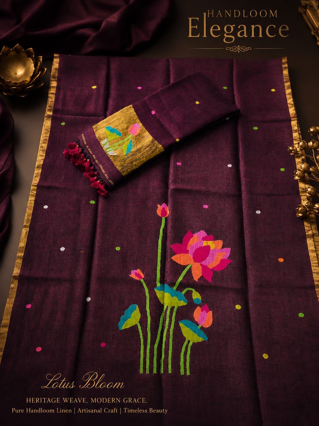 Komol Jayshree linen suit with lotus weaving and tissue palla dupatta by Rihyaaz