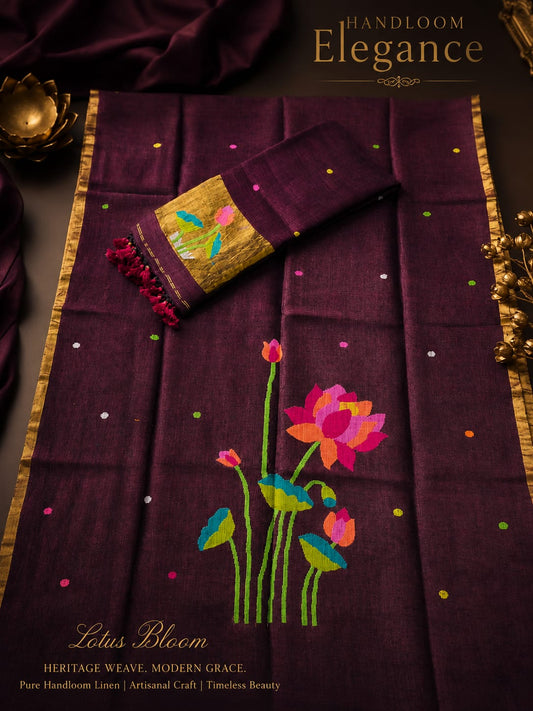 Komol Jayshree linen suit with lotus weaving and tissue palla dupatta by Rihyaaz