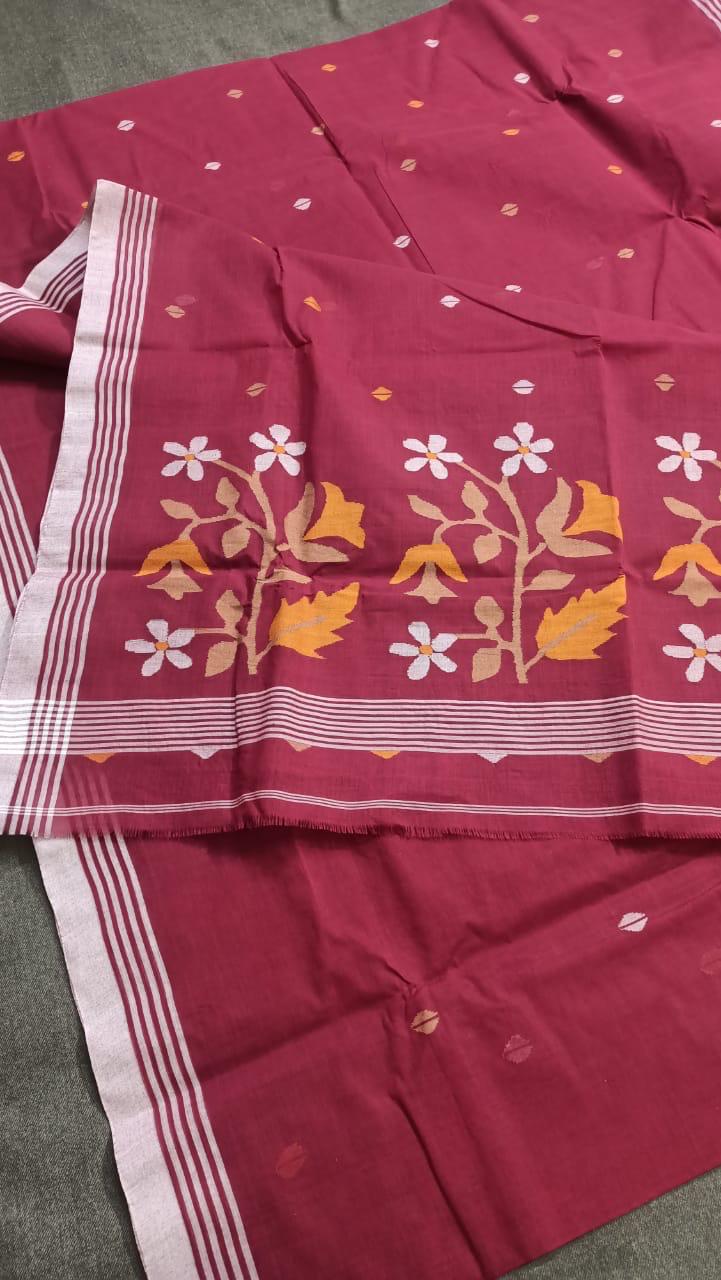 Pure Cotton by Cotton Handwork Needle Jamdani Saree | Handwoven & Handworked Saree | Rihyaaz