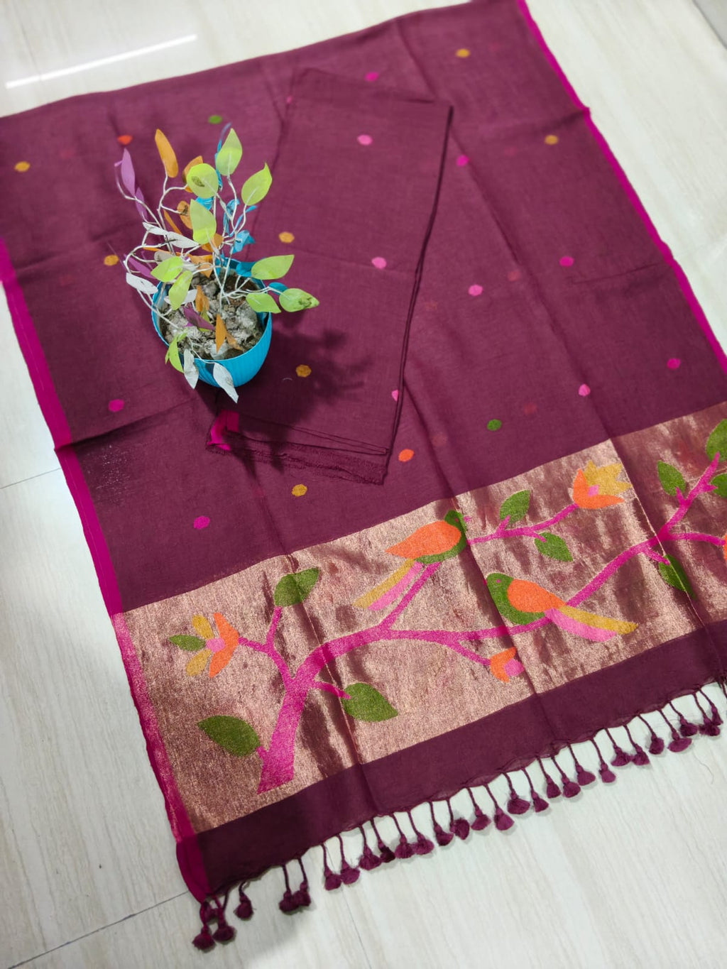 Moh Maroon pure Jayshree by Jayshree Paithani palla linen suit by Rihyaaz Fashions, premium handwoven Indian ethnic wear