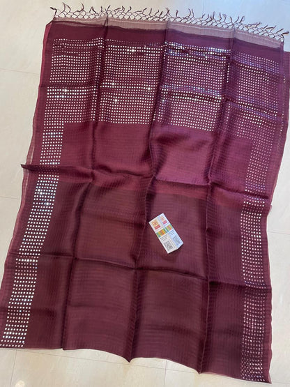 🌟 𝓒𝓱𝓪𝓶𝓪𝓴  – Authentic Pure Double-Ply Export Organic 360 Count Pocket Sequin Dye Saree | Pure Muslin Saree | By Rihyaaz