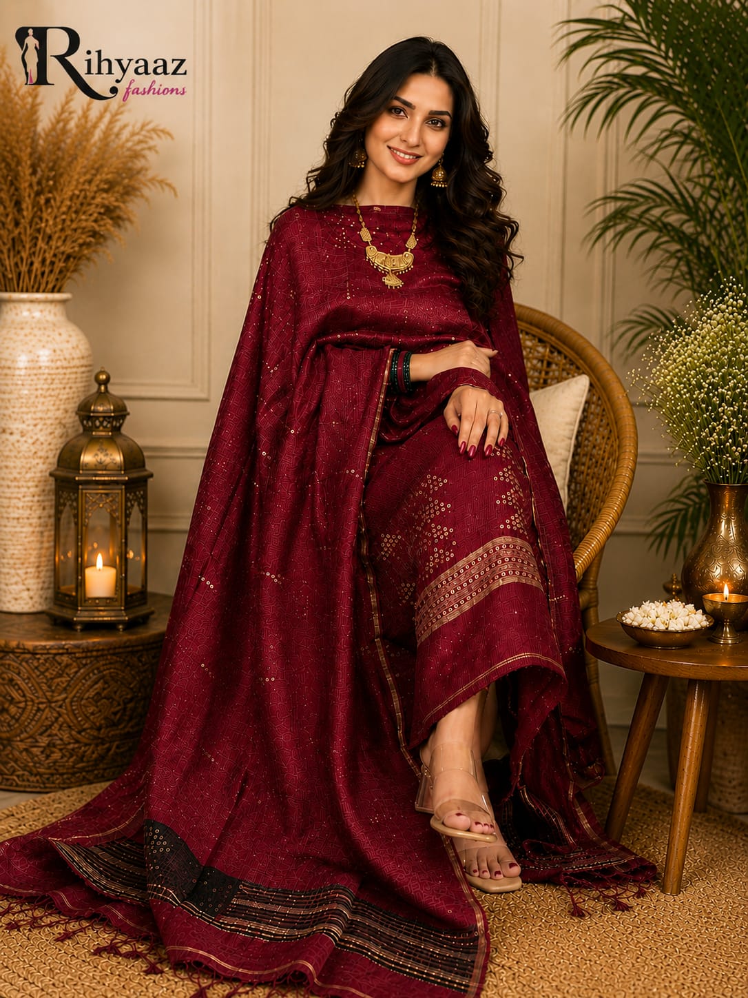 𝓝𝓪𝓳𝓪𝓶 silk linen sequin weaved dress featuring intricate double-weaved silk sequin detailing, crafted by Rihyaaz Fashions.