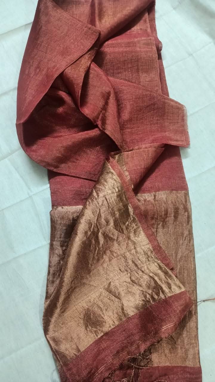 Liya - Silk Tissue Weaved Linen Saree with shimmering tissue palla by Rihyaaz, premium handwoven festive ethnic saree for weddings and celebrations.