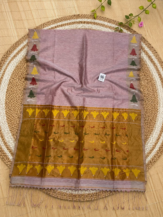 Taish authentic premium quality soft tissue linen handloom Jamdani saree with running blouse piece by Rihyaaz