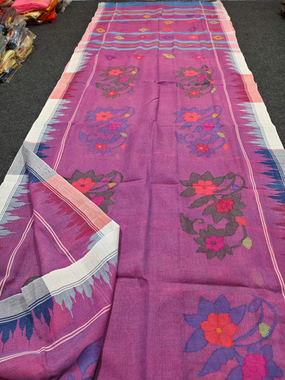 Exclusive handloom Manipuri saree with intricate all-over work, 13–14 haat long length and running blouse piece by Rihyaaz.