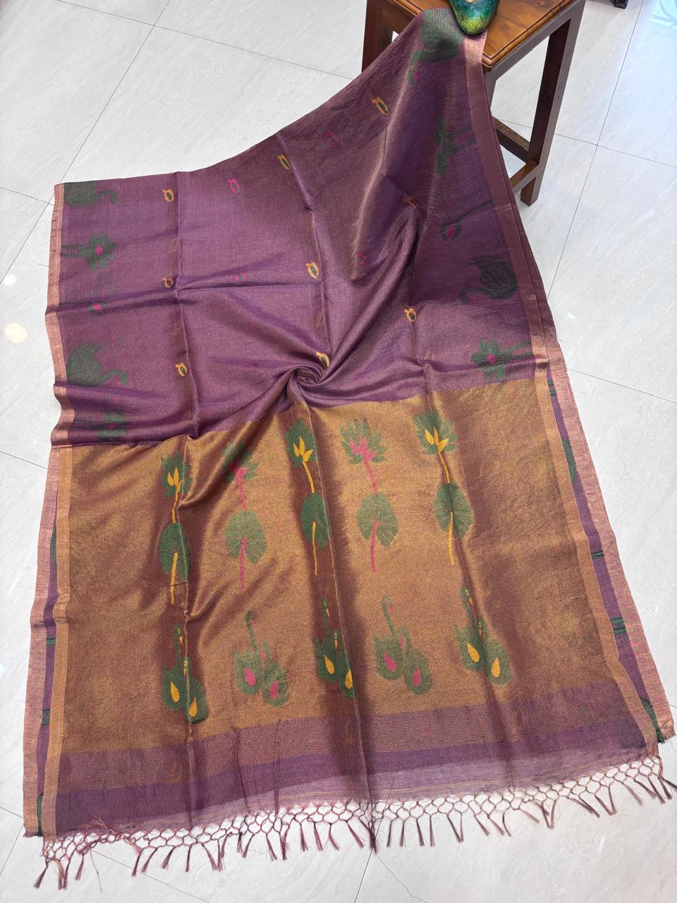 Authentic premium quality soft pure tissue silk linen Paithani saree by Rihyaaz with running blouse piece