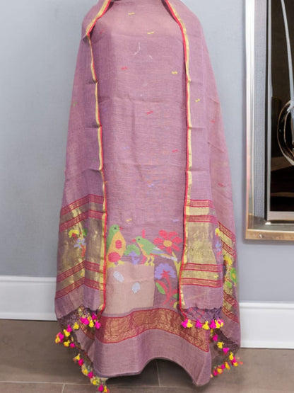 Gardenia - Pure Jayashree Linen Suit Set | Handwoven Zari & Paithani Design | Rihyaaz