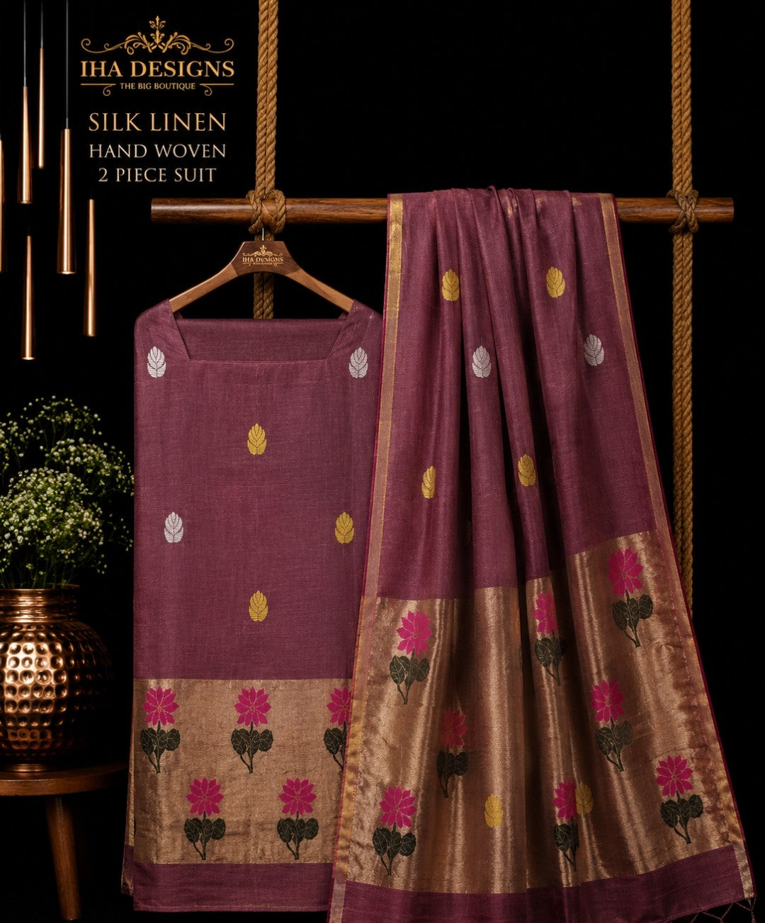 Samya silk linen tissue Meenakari Jamdani suit by Rihyaaz Fashions