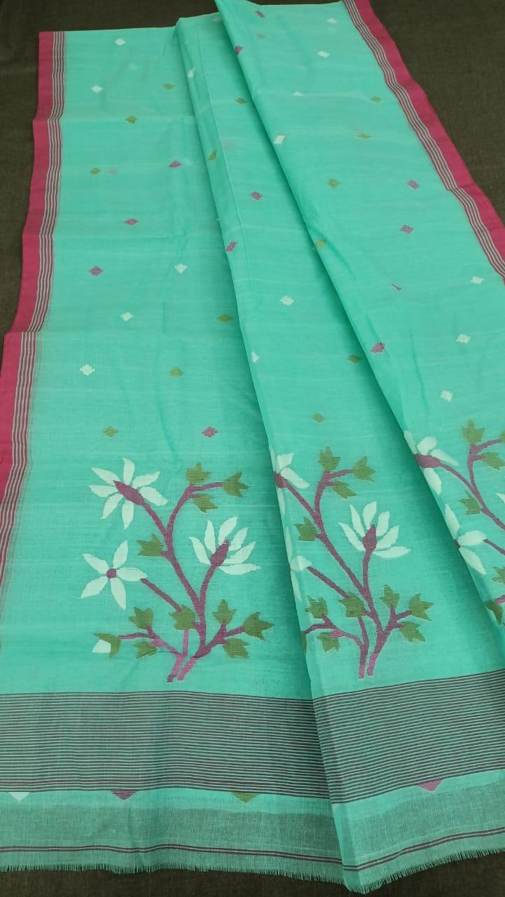 Pure Cotton by Cotton Handwork Needle Jamdani Saree | Handwoven & Handworked Saree | Rihyaaz