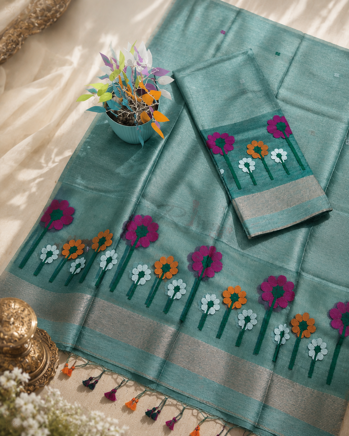 Phool - Resham Palla Silk Linen Jamdani Suit by Rihyaaz featuring handwoven Jamdani motifs, elegant resham palla, premium silk linen fabric, and timeless ethnic craftsmanship for festive and occasion wear.