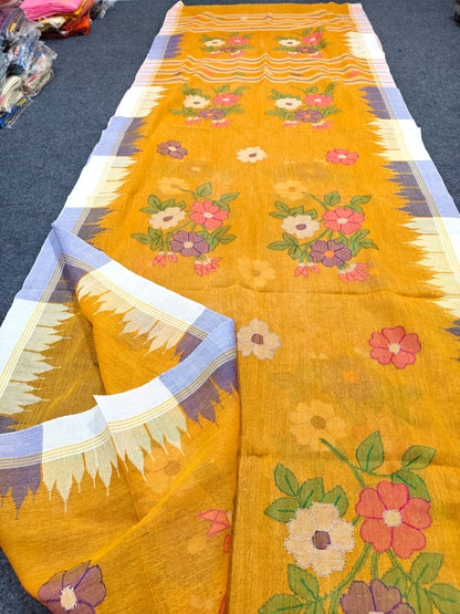 Exclusive handloom Manipuri saree with intricate all-over work, 13–14 haat long length and running blouse piece by Rihyaaz.
