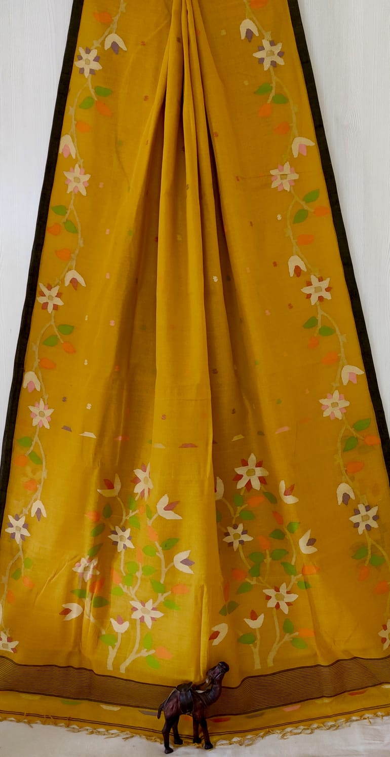 🌸 Palok – Premium Handspun Cotton Needle Work Jamdani Saree | Rihyaaz