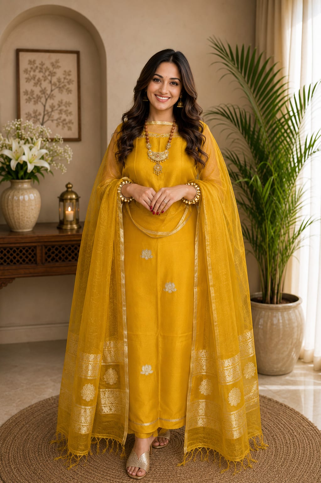 𝓝𝓮𝓮𝓿𝓪 Pure Resham by Linen lotus weaved suit paired with a resham dual zari handwoven dupatta by Rihyaaz, showcasing intricate Indian handloom craftsmanship and elegant festive ethnic design.