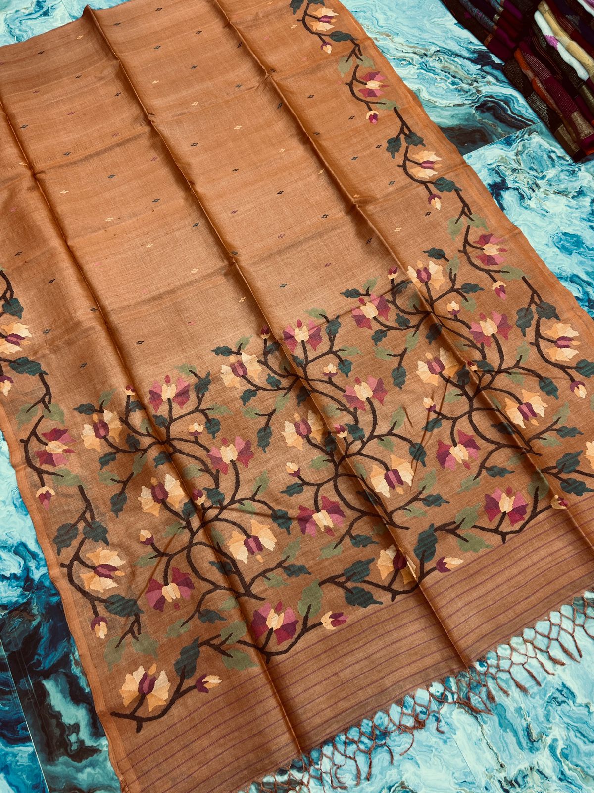 Karabi Pure Gachi Tussar Handwoven Saree with Designer Work Blouse Piece by Rihyaaz, premium handcrafted silk saree for weddings, festive wear, and ethnic occasions.