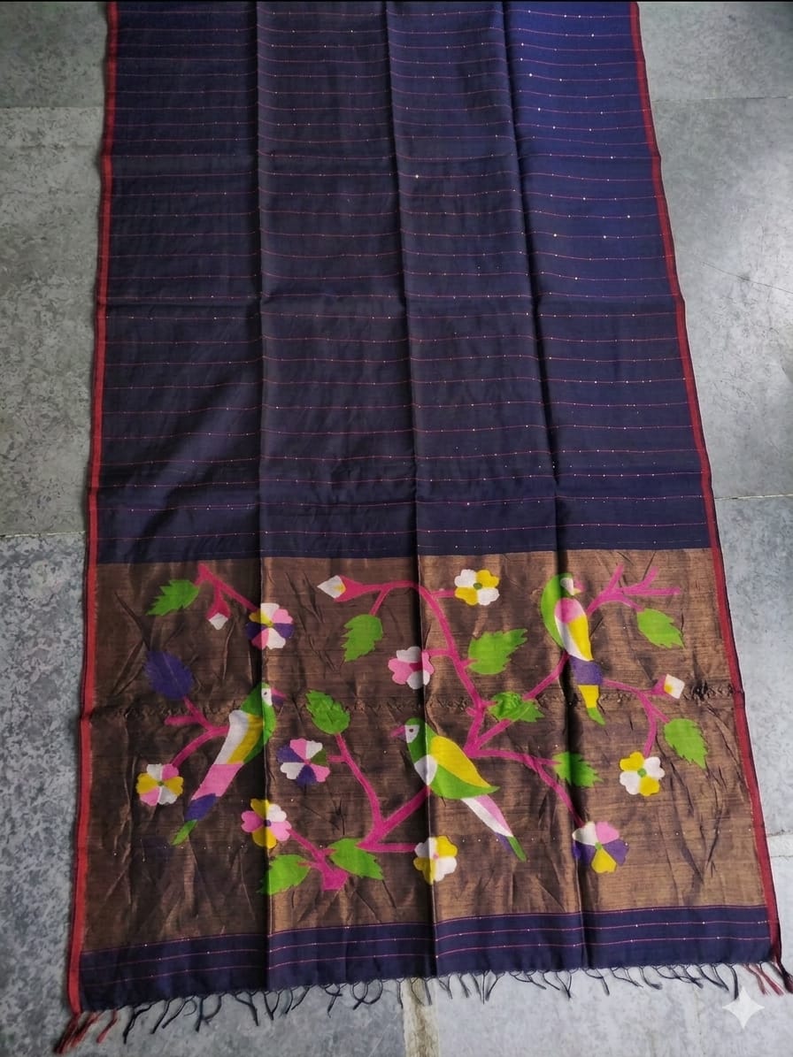 Arsi – Sequin Weaved Paithani Palla Cotton Muslin Saree | Rihyaaz