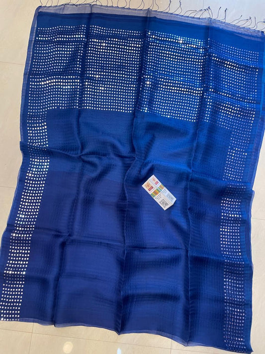🌟 𝓒𝓱𝓪𝓶𝓪𝓴  – Authentic Pure Double-Ply Export Organic 360 Count Pocket Sequin Dye Saree | Pure Muslin Saree | By Rihyaaz