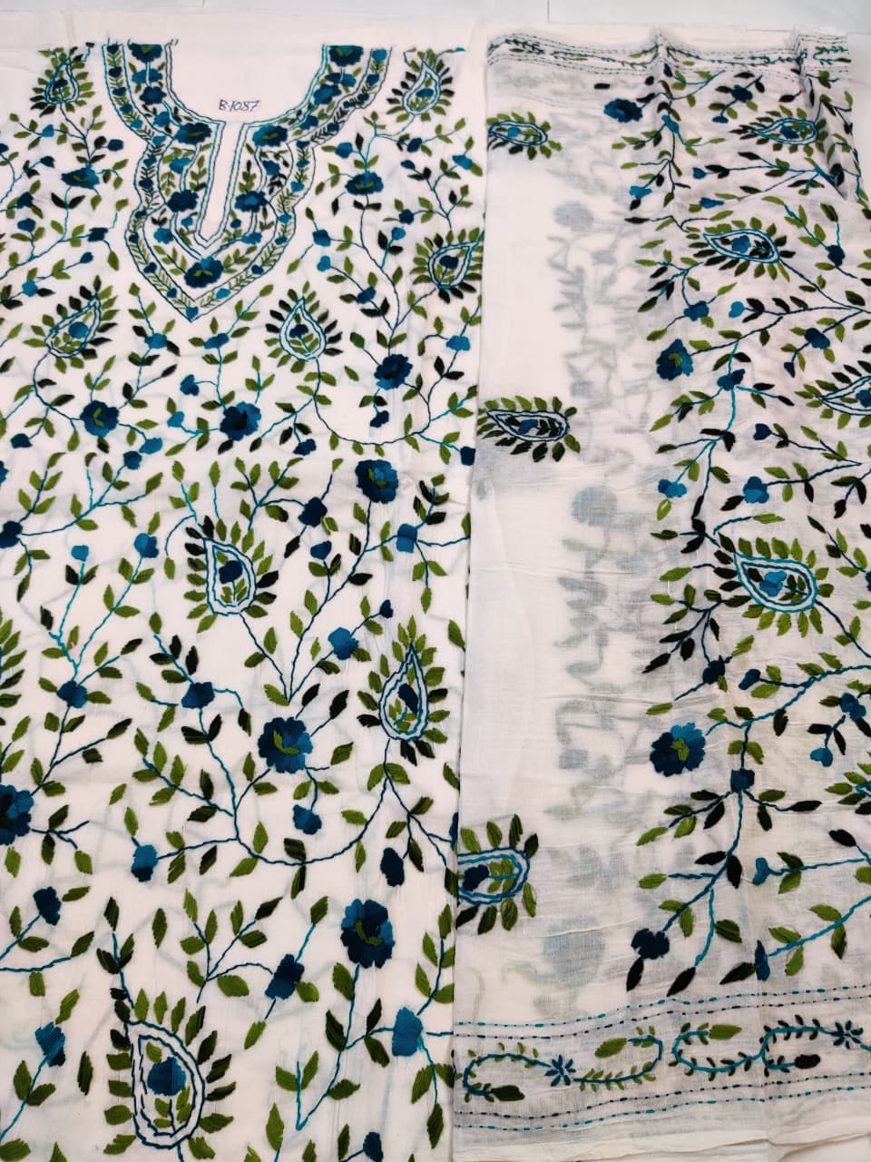 Rihyaaz Hand Parsi pure cotton 3-piece suit material with 2.5 metre kameez, pant and dupatta fabric, elegant ethnic cotton dress material.