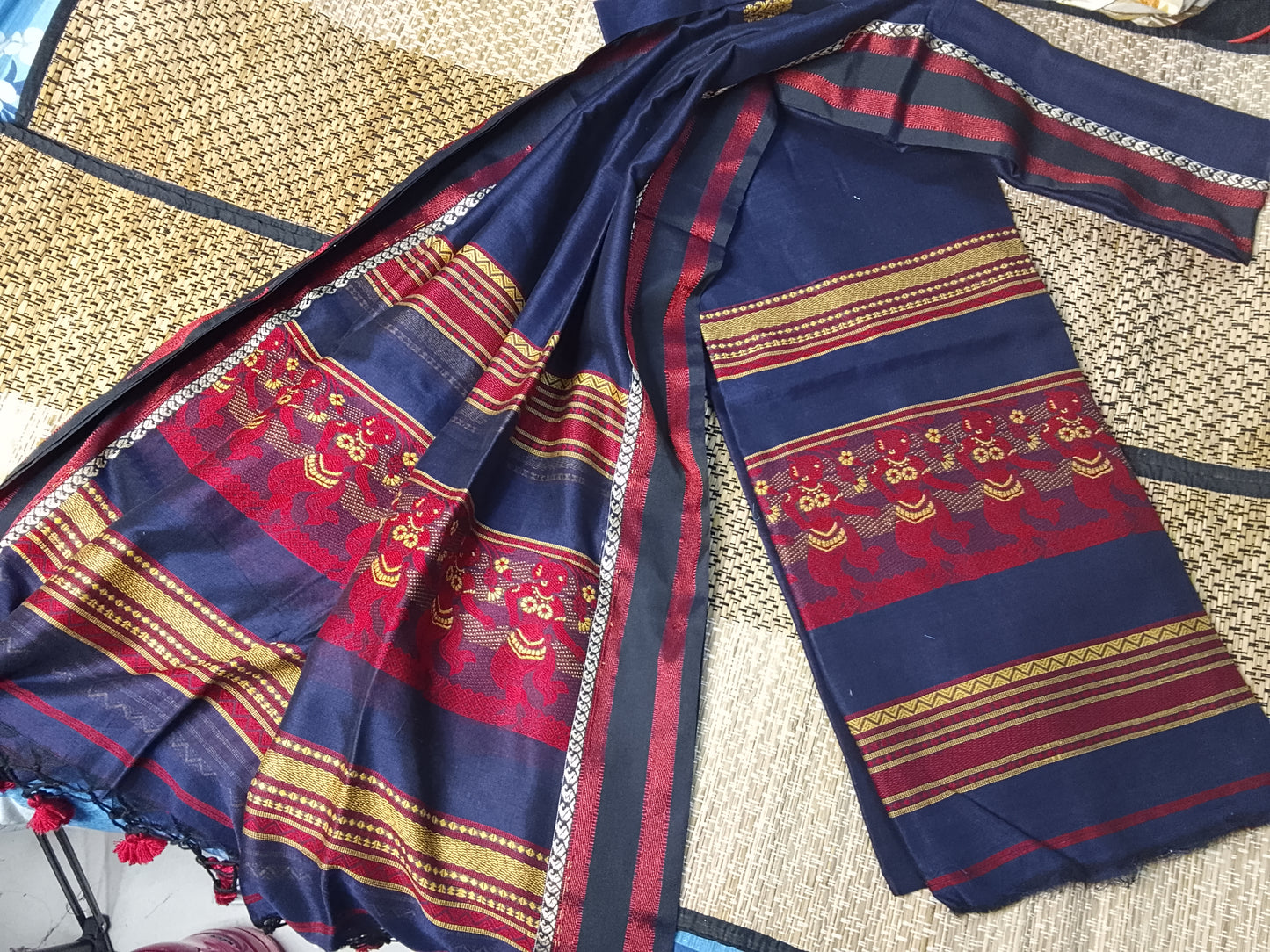 Bihu - Mul Cotton Baluchari Handwoven Suit Set by Rihyaaz featuring traditional Baluchari-inspired weaving on soft breathable mul cotton fabric.