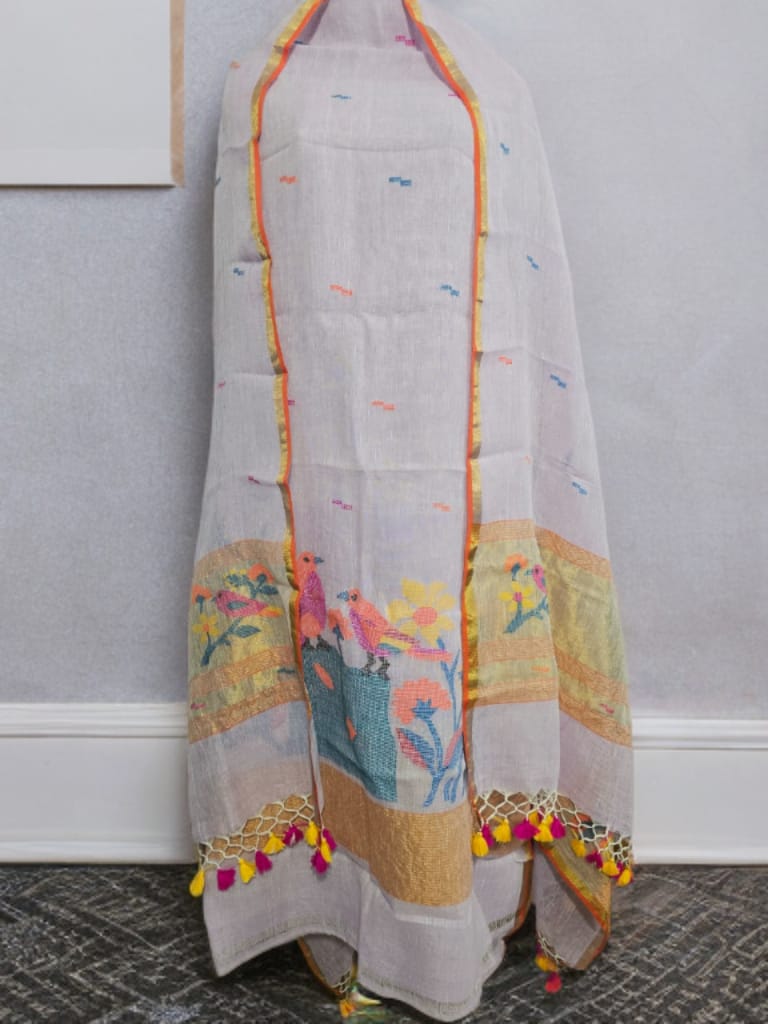 Gardenia - Pure Jayashree Linen Suit Set | Handwoven Zari & Paithani Design | Rihyaaz