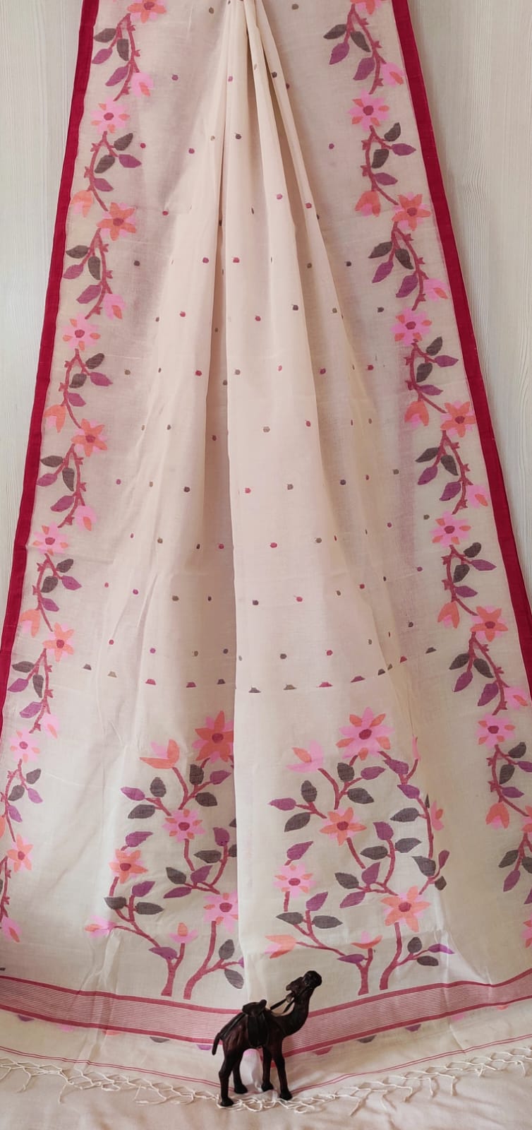 🌸 Palok – Premium Handspun Cotton Needle Work Jamdani Saree | Rihyaaz